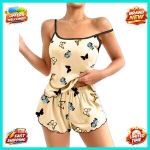 Soft Polyester Camisole Pajama Set with Elastic Shorts Lounge Wear